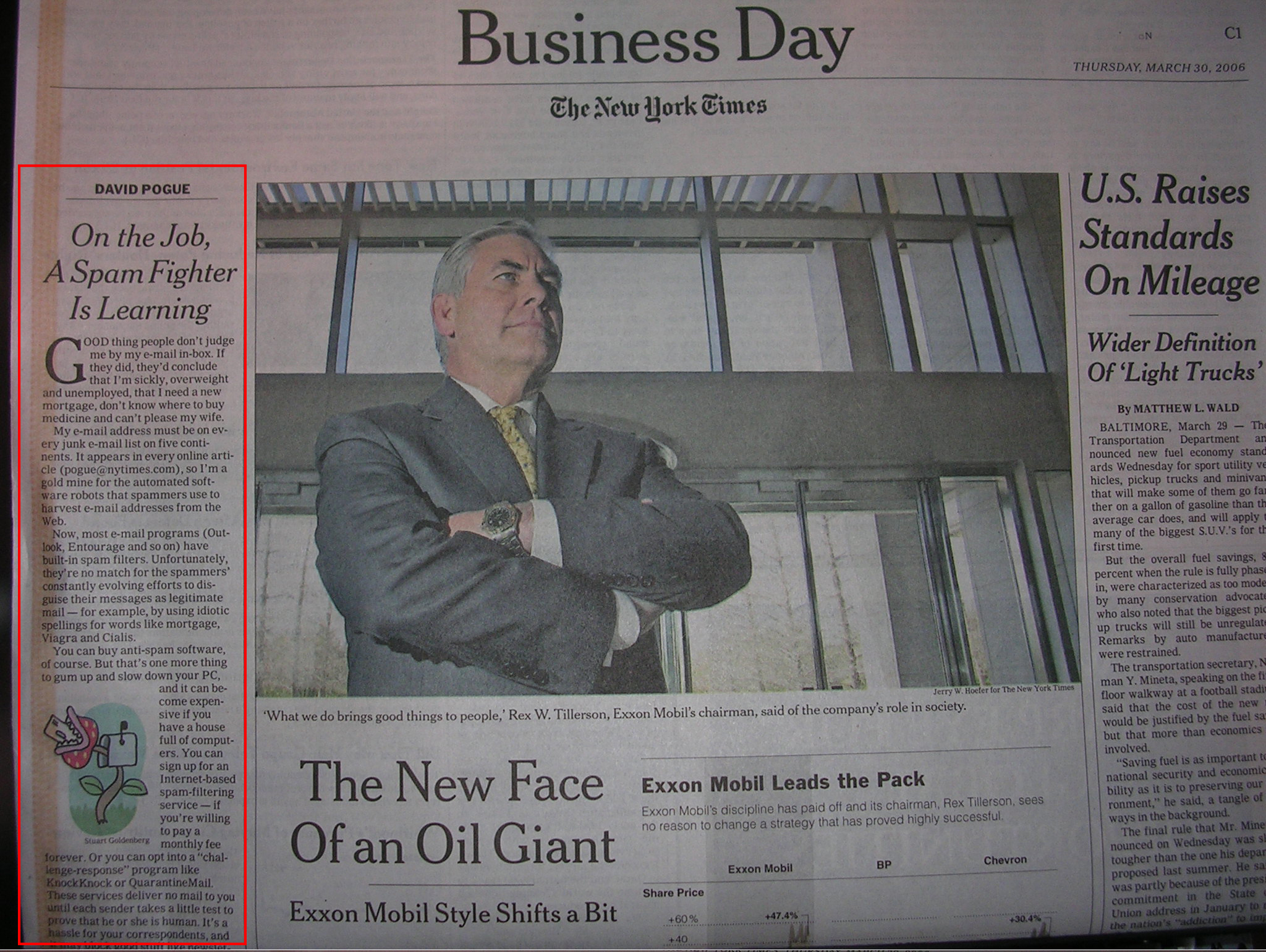 Spam Cube in the New York Times. A picture of a the front page of the New York Times business section featuring a review of the Spam Cube